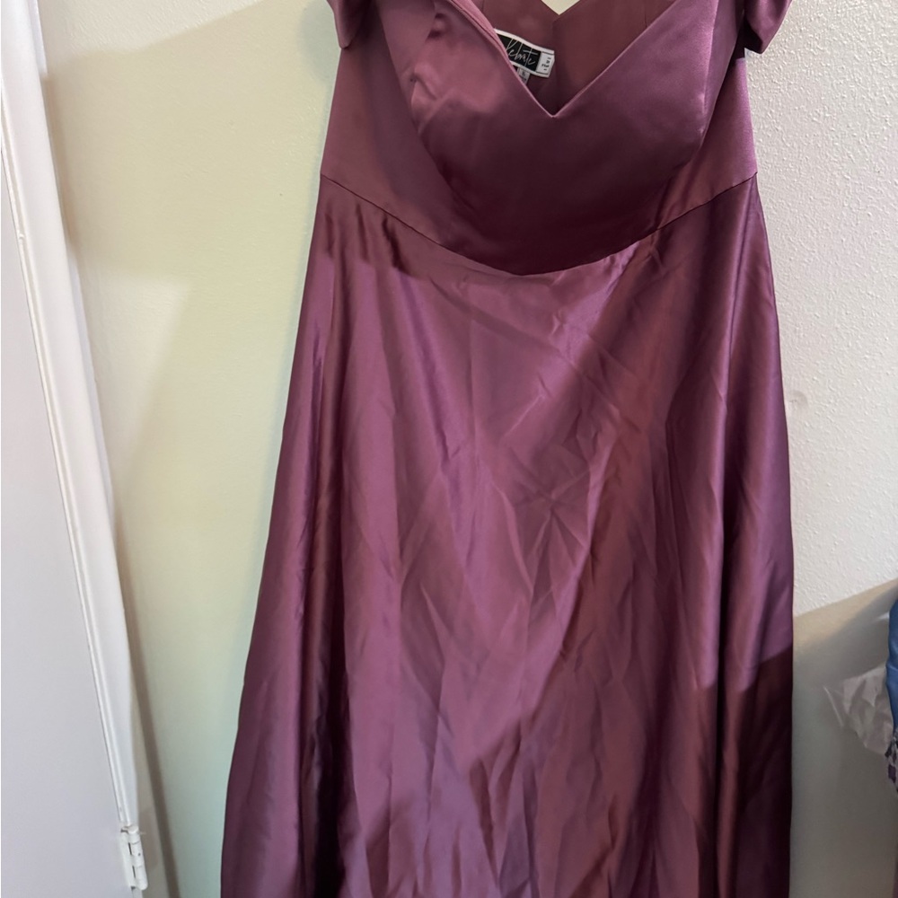 Mauve Satin V-Neck A-Line Wedding Dress
